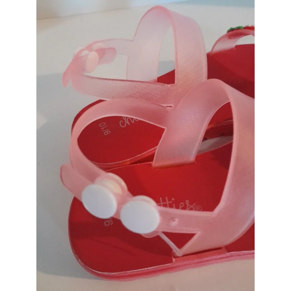 Chatties Toddlers Strawberry 9/10 Pink/ Red Sandals Strawberry Front Open Toe